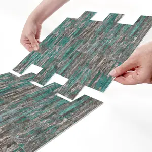 10/20PCS AST-L Herringbone Blue-Grey Distressed Wood Grain PE Tile Stickers, Thick Frosted Waterproof Self-Adhesive Wall Decor