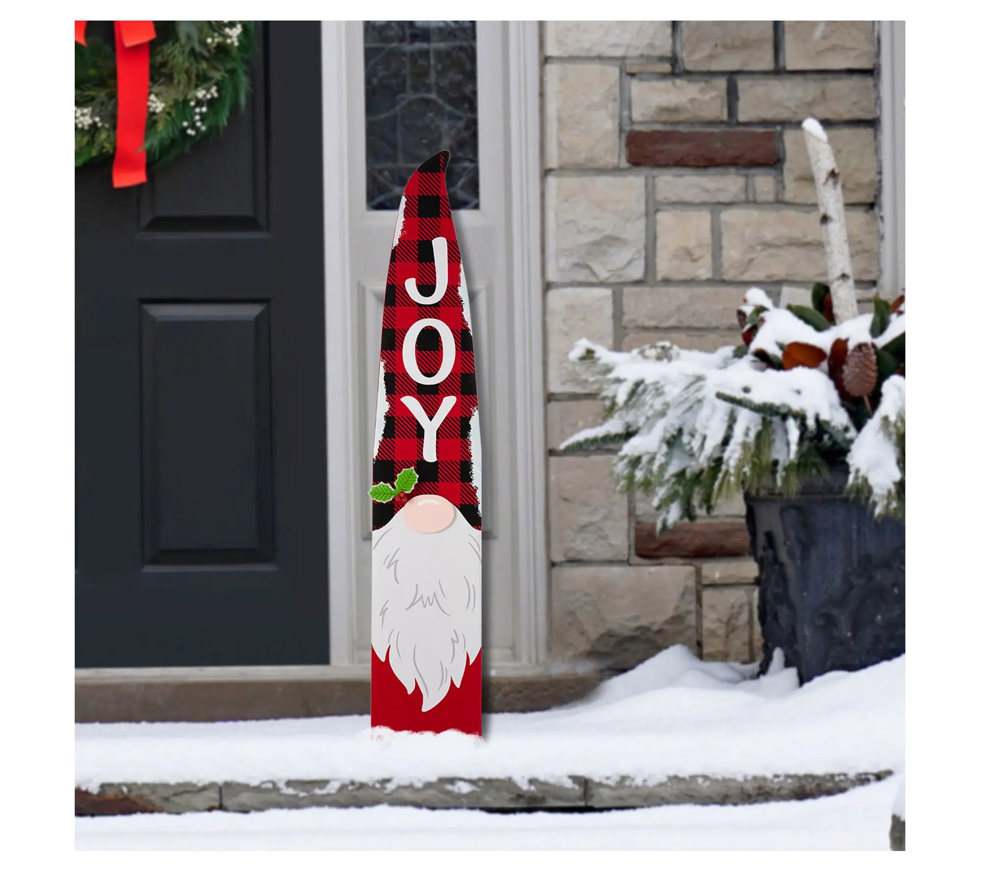 Glitzhome 42" Christmas Gnome "JOY" Hanging/Lea ning Wood Sign