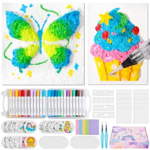 Magic 3D Fluffy Foam Art Kit for Kids - 48 Sheets, 24 Acrylic Markers & Water Pens, Watch Textures Pop, Complete Gift Set, Kids Learning Materials