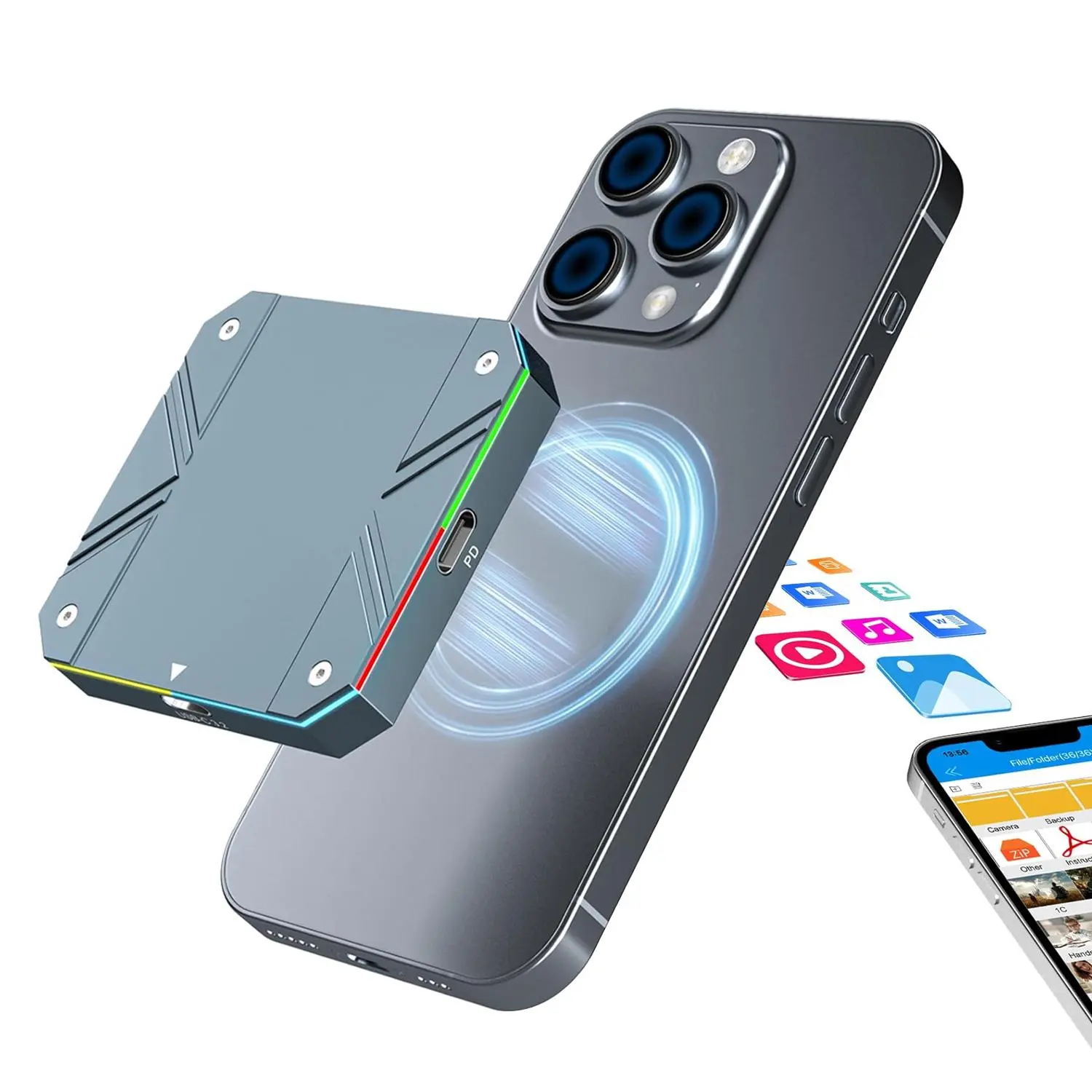 Magnetic Jet Portable External Hard Drive, USB-C Dust & Drop Proof High Speed Hard Drive, External Storage Device for PC, MAC, Laptop, Mobile Phone, External Data Storage, External HDD, Hard Disk
