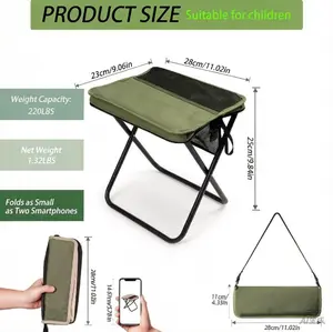 Portable Folding Camping Stool with Carry Bag Lightweight Travel Stool for Camping Fishing & Hiking 265 lbs Capacity Folds Small as Two Smartphones