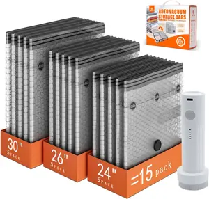 Compression Waterproof Lightweight Vacuum Storage Bags, 15-Pack Space-Saver Organiser Bags with Portable Electric Pump for Clothing & Home Use,summervibes