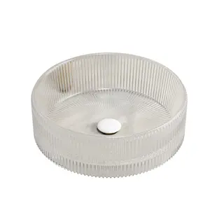 SONNY 14" Bathroom Round Crystal Glass Sink without Faucet, Transparent