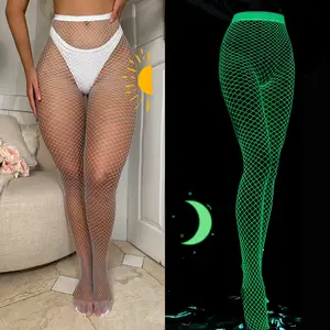 Luminous fishnet stockings high waist tights  Womenswear green/blue light