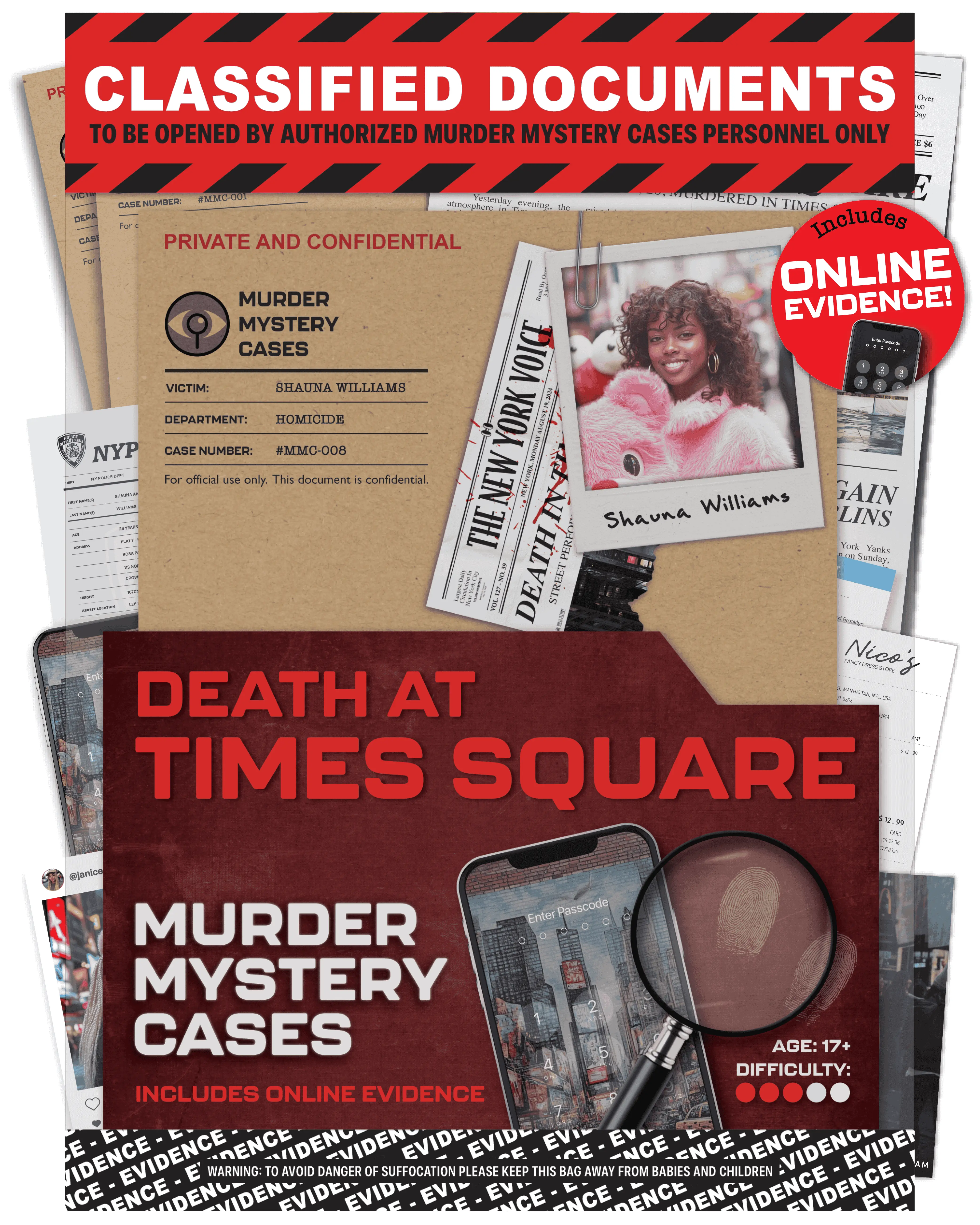 Murder Mystery Case - Death at Times Square - Lucky Egg Exciting Unsolved Crime Detective Game for Adults