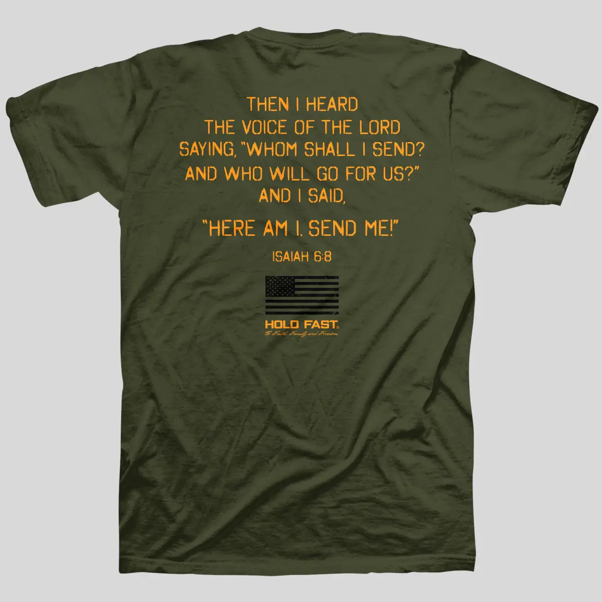 Men's Graphic T-Shirt with Send Me Isaiah 6:8 Faith-Based Print, Soft Cotton Classic Fit, Casual Breathable Shortsleeve Top for Layering, Military Green, Round Neck