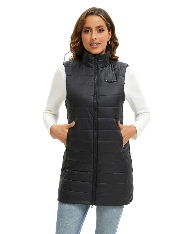 ARRIS Women's Longline Graphene Heated Vest, 8 Heat Zones Puffer Vest with 7.4V Rechargeable Battery for Winter Outdoor