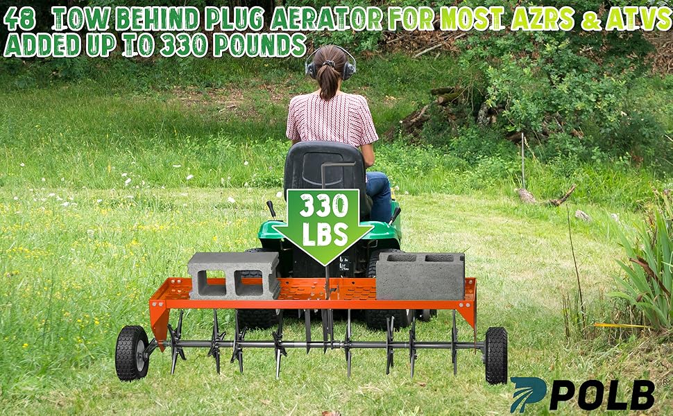 48" 122CM Tow Plug Lawn Aerator Lawn Spike Aerator Lawn& Garden Steel Heavy Duty