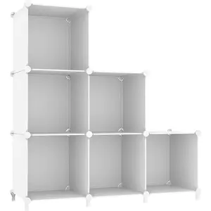 Cube Storage Organizer, Storage Cubes Shelves Bookshelf, 6 Cube Closet Organizers and Storage, DIY Stackable Plastic Clothes Organizer Shelving for Bedroom Home, White