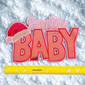 Santa Baby Sequin Fabric Iron-On Patch Cute Christmas DIY Decoration for Jackets and Dresses Hand Sewing Craft Supplies Vibrant Pink Sequined Embroidery