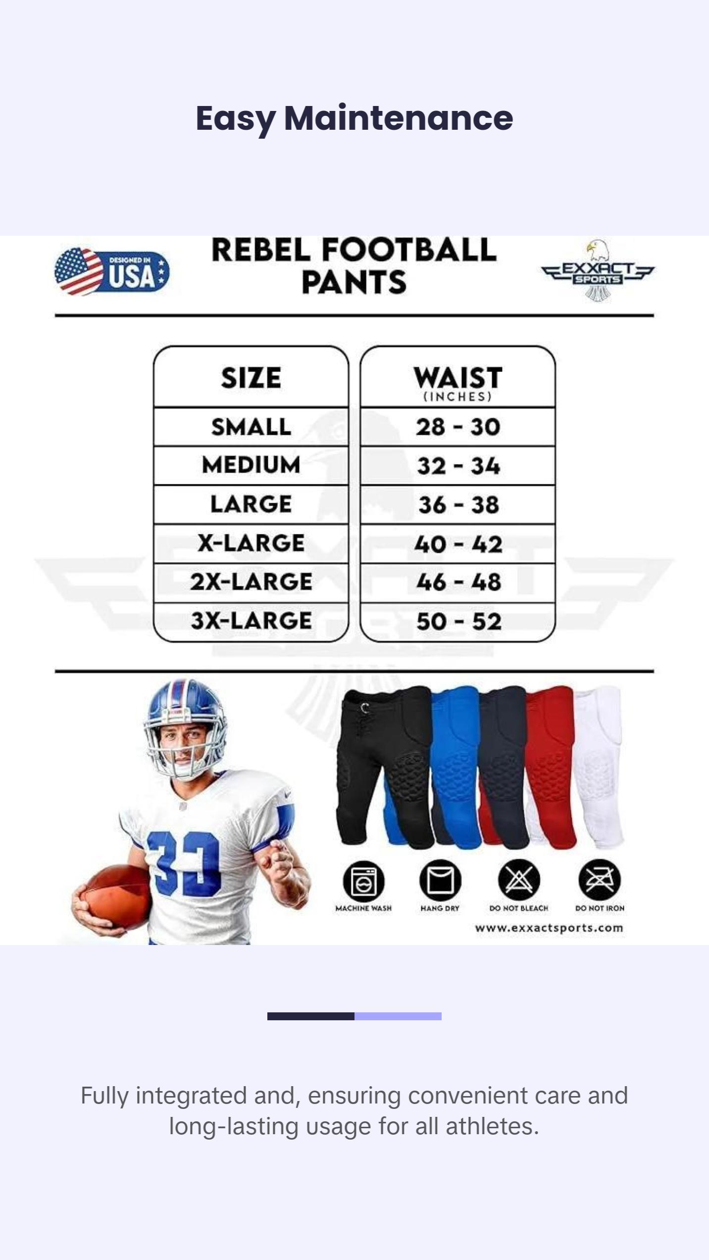Exxact Sports Rebel Mens Integrated Football Pants with Built-in Pads, Lightweight Football Practice Pants with Lace-up Fly (A, White)