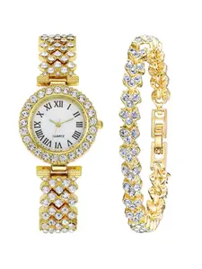 2-piece/set Fashion Trendy Watch, Douyin Same Model with Diamond-embellished Small Dial, Stainless Steel Band, Quartz Watch Women's Accessories Set