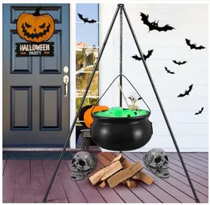 Halloween Decorations Outdoor,Witches Cauldron for Yard Decorations,Halloween Decorations Indoor,Large Witches Cauldron on Tripod with String Lights, Skeleton and Eyeballs Patio Garden Lawn Plastic Scary