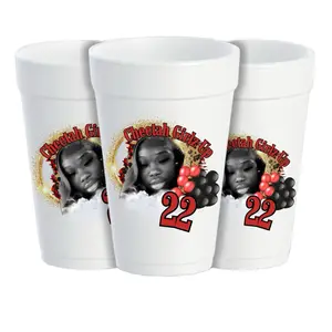 Custom Cup Beverage Design White Foam Cups with Unique Graphic Print Drinkware Reusable