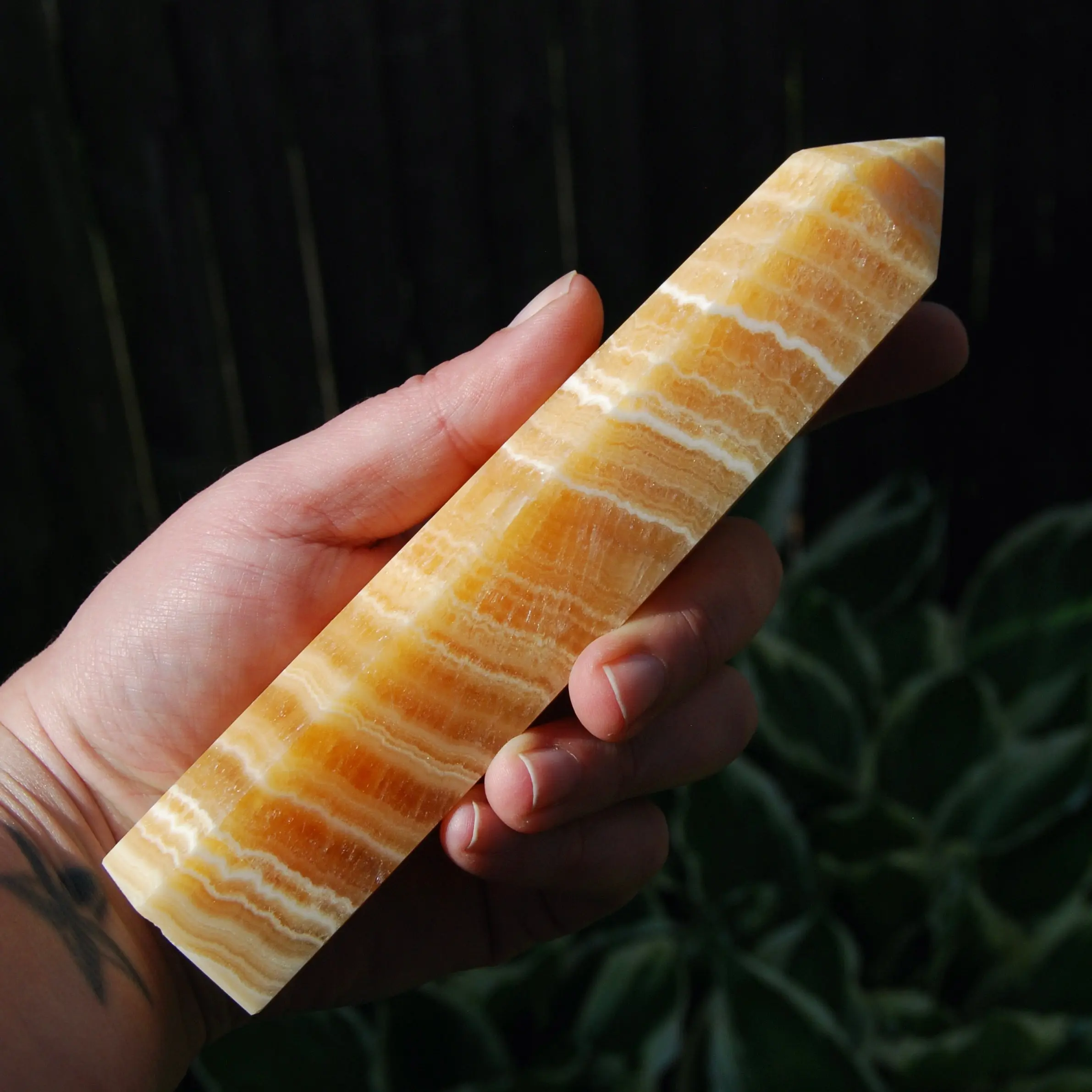 7in XL Banded Orange Calcite Crystal Tower, Pakistan