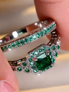 Geometric  Luxury Ring  Set  Synthetic Zirconia Inlay Luxury Exquisite Elegant Retro Mysterious Fashion Stackable Design Engagement Ring Daily Wear Jewelry Accessory for All Seasons for Women & Girls