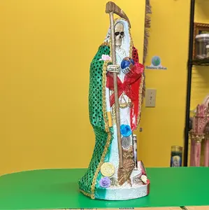 12-Inch Santa Muerte Sculpture, Mexican Flag Themed Statue, Home Decor Ornaments, Sculpture Desk Decor, Room Decoration for Home Supplies
