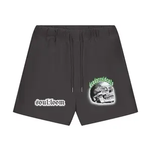 Soul:loom Dark Dead Presidents Shorts Above the Knee Mid Waist Fitted Summer Menswear with Skull-and-Dollar Graphic & Soul:loom Logo Streetwear for Man