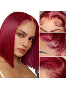 99j Burgundy Lace Front Wigs Human Hair 150 Density Bob Wig Human Hair 13x4 HD Transparent Straight Lace Front Wigs Human Hair Pre Plucked With Baby Hair Natural Hairline Wine Red