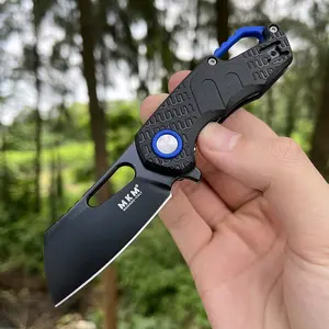 Mini Pocket Knife Bohler Knives Blue Aluminium Spacer ​Black FRN Handle Folding Knife Outdoor Hiking Knife Camping Knife Fishing Tool Knife Survival Knife EDC Knife