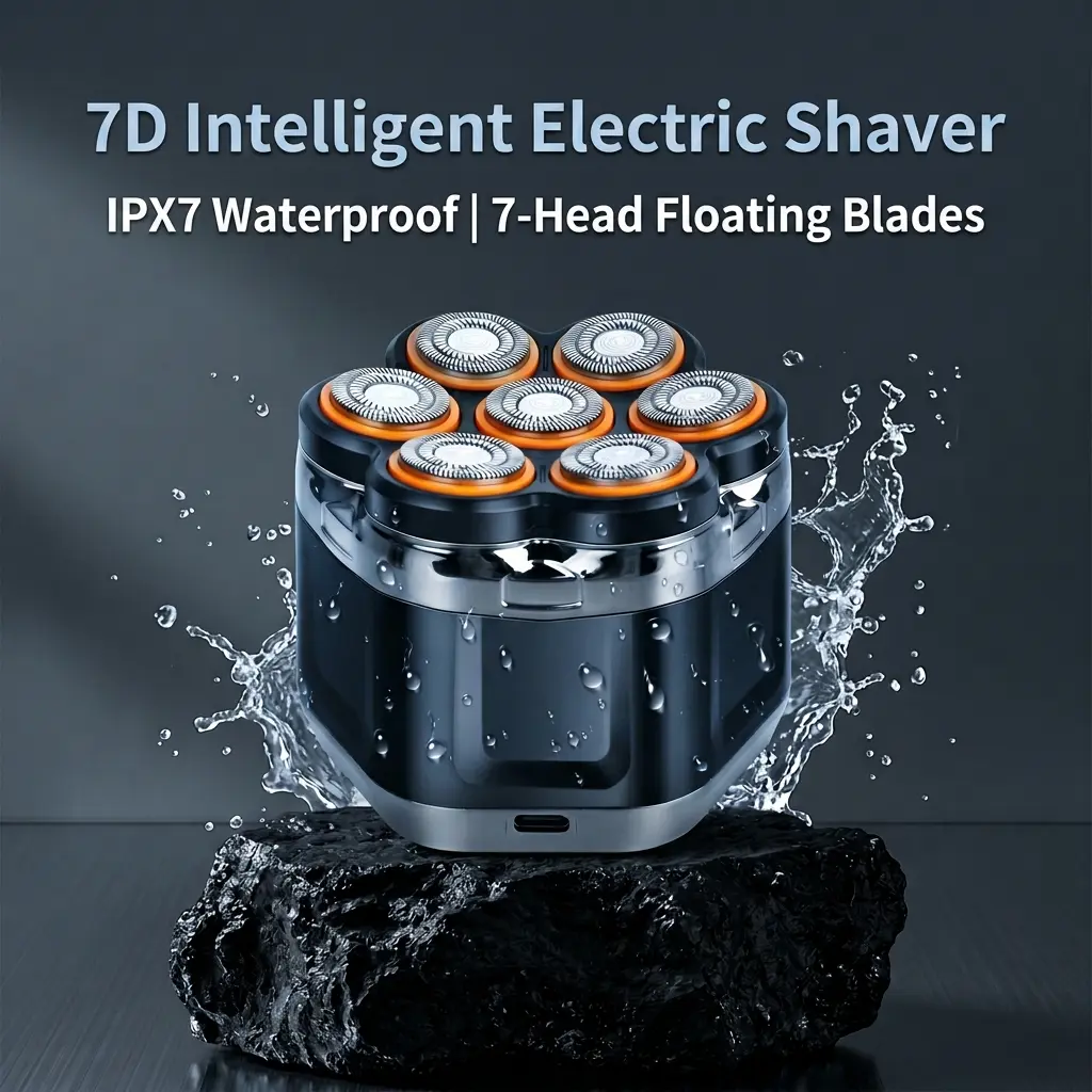 KIKIDO 7D Floating Head Electric Shaver for Bald Men, KN-703 Waterproof Rotary Skull Shaver with LED Display, Wet & Dry Cordless Grooming Kit with Type-C Fast Charge
