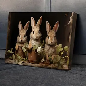 Easter Bunny Poster Frame, Real Wood Wrapped Decorative Wall Art, Cute Easter Rabbit Design, Perfect for Room Decor, Home Decoration, Holiday Entryway