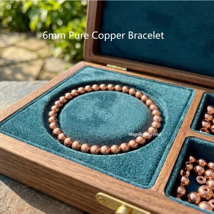 High Quality 6mm Pure Copper Beaded Bracelet - Stretch Fit, Healing Crystal Jewelry, Spiritual Practice Accessory, Grounding Properties, Patina Over Time, Polishable Aura Protection, Energy Conduction, Unisex Daily Wear, Stacking Ready