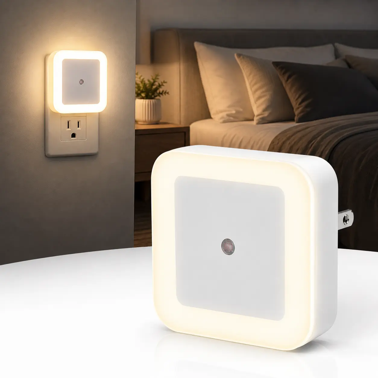 4-Pack Dusk-to-Dawn Sensor LED Night Lights, Warm White Plug-In Cozy Ambient Lighting for Nursery, Kids' Room & Home Indoor Room Decor Spaces