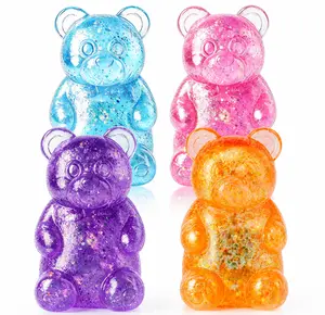 4 Pack Squishy Bear Stress Toy, Soft Sensory Fidget Toy with Glitter Liquid Filling, Squeeze Anxiety Relief Toy for Kids & Adults, Party Favors, Desk Toy, Kawaii Squishies, Stress Relief Tools #SummerWins #DealsForYouDays