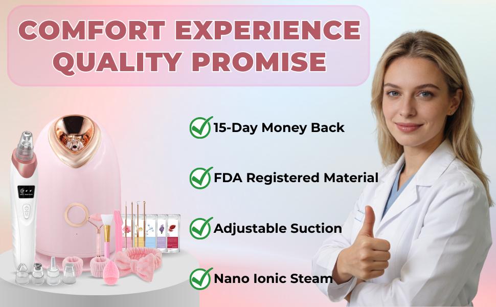 Pjordo 7-in-1 Nano Ionic Facial Steamer and Spa Kit for Deep Cleansing with Blackhead Remover Pore Brush in Pink Professional Home Use facial kit for girls  for her