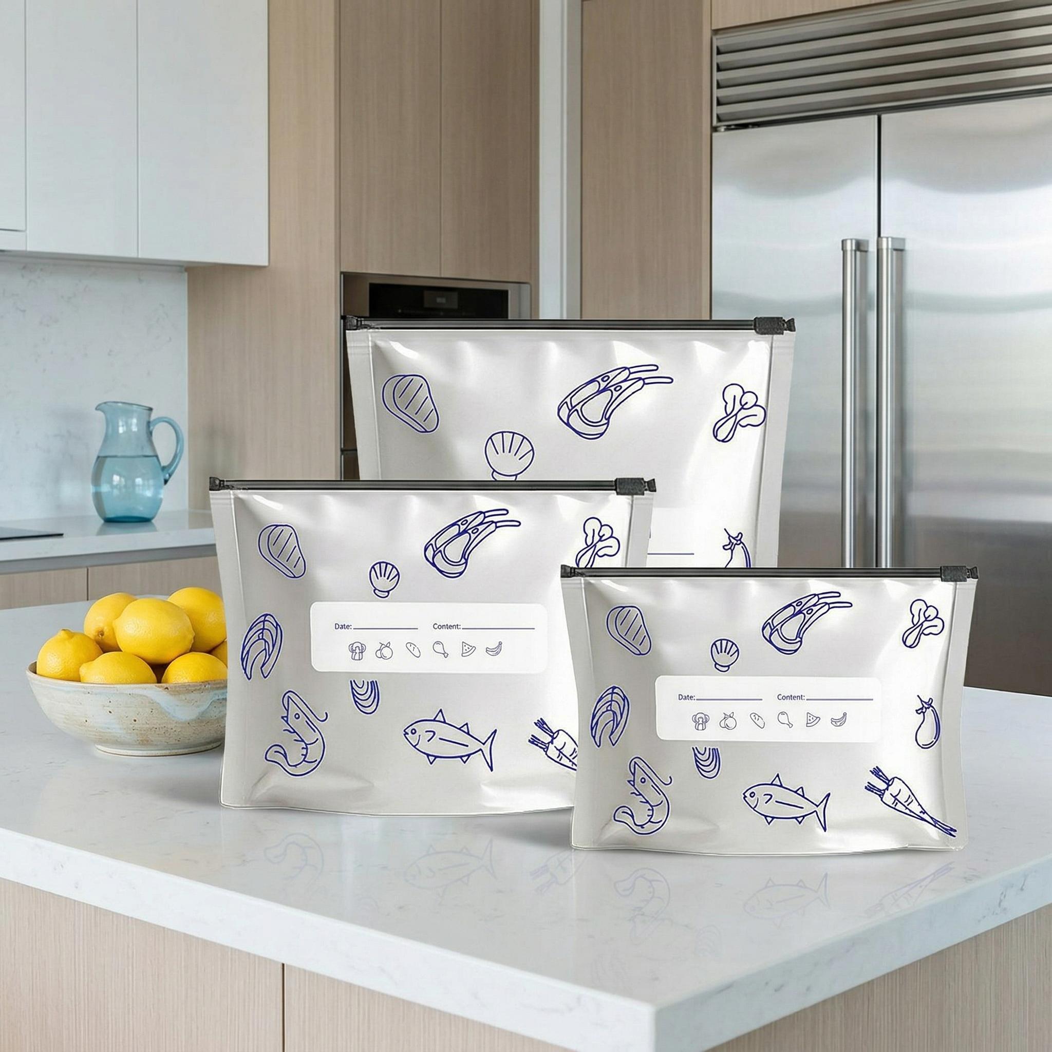 Reusable Aluminum Foil Freezer Bags, Food Grade Leakproof Ziplock Food Storage Bags with Label Area, BPA Free Heavy Duty Freezer Safe Bags for Meat Seafood Vegetable Meal Prep Refrigerator Organization