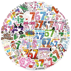 50pcs Six Seven6-7 Us Trendy Digital Cartoon Meme Stickers, Decorative Phone Case Cup Notes Fridge Wall Decals DIY Waterproof