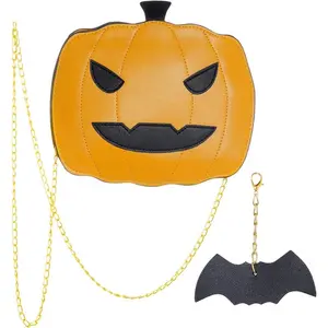 Halloween Pumpkin Purse Pumpkin Shoulder Bag Crossbody Bag Bat Ornament Pumpkin PU Bag for Women Girl