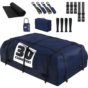 30 Cu Ft Navy  Rooftop Cargo Carrier Bag | 60"x43"x20" Weatherproof 500D Vinyl  Roof Bag Cargo Carrier for Top of  |  Soft-Shell Carriers w/Roof Mat, Lock, Hooks & Straps