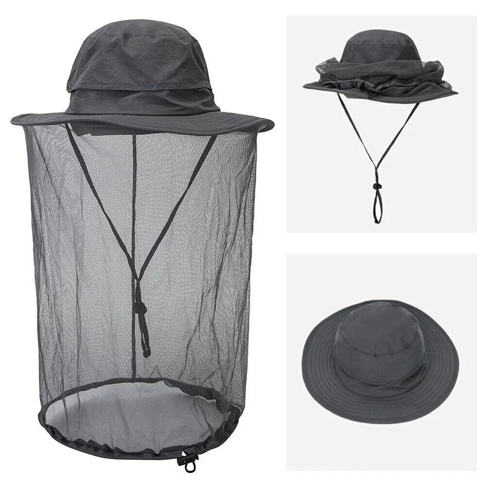 Unisex Wide Brim Bucket Hat with Mesh Head Cover, Foldable Outdoor Hat for Fishing, Hiking, Camping & Gardening (Grey)