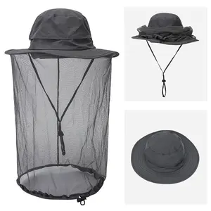 Unisex Wide Brim Bucket Hat with Mesh Head Cover, Foldable Outdoor Hat for Fishing, Hiking, Camping & Gardening (Grey)