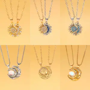 Magnetic Sun and Moon Couple Necklace Set - Fashionable Versatile Matching Jewelry with Premium Design Meaningful Gift for Girlfriend and Loved Ones