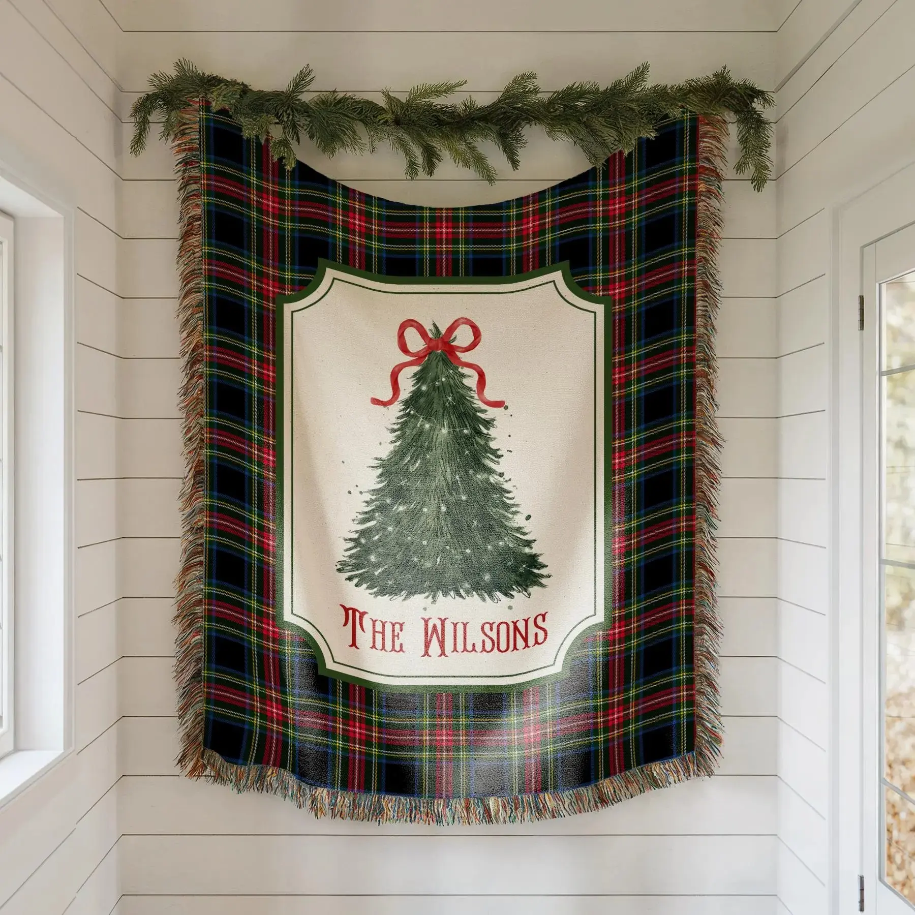 Personalized Christmas Woven Blanket Tapestry: Custom Family Christmas Gift