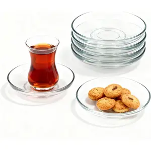 Glass Saucer Plates Set of 6, Coffee & Tea Saucers, Dipping Sauce Cups, Soy Sauce Dish, Small Plates for Side Dishes, Appetizer Plates for Home Kitchen