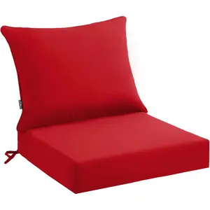 Outdoor Cushion Set, 24 x 24 x 4 Inches, Waterproof & Fade Resistant, with Removable Cover and Ties, Thick Deep Seating Pads for Outside Sofa, Couch, and Couch, Red