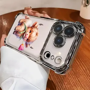 Highland Cow Case for iPhone 17 Air 16 15 14 Pro Max 13 12 11 X XS Plus Rugged Durable shockproof Anti-Scratch soft Silicone Four-corner Thickened Electroplated Bumper Festive Design