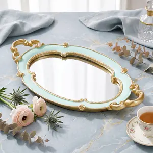 1pc Minimalist European Cloud Shape Mirror Tray, Hand-Painted Resin Home Decor with Glass Mirror Inlay, Multicolor Options Ideal for Photography and Makeup Storage, Desktop Small Item Organizer