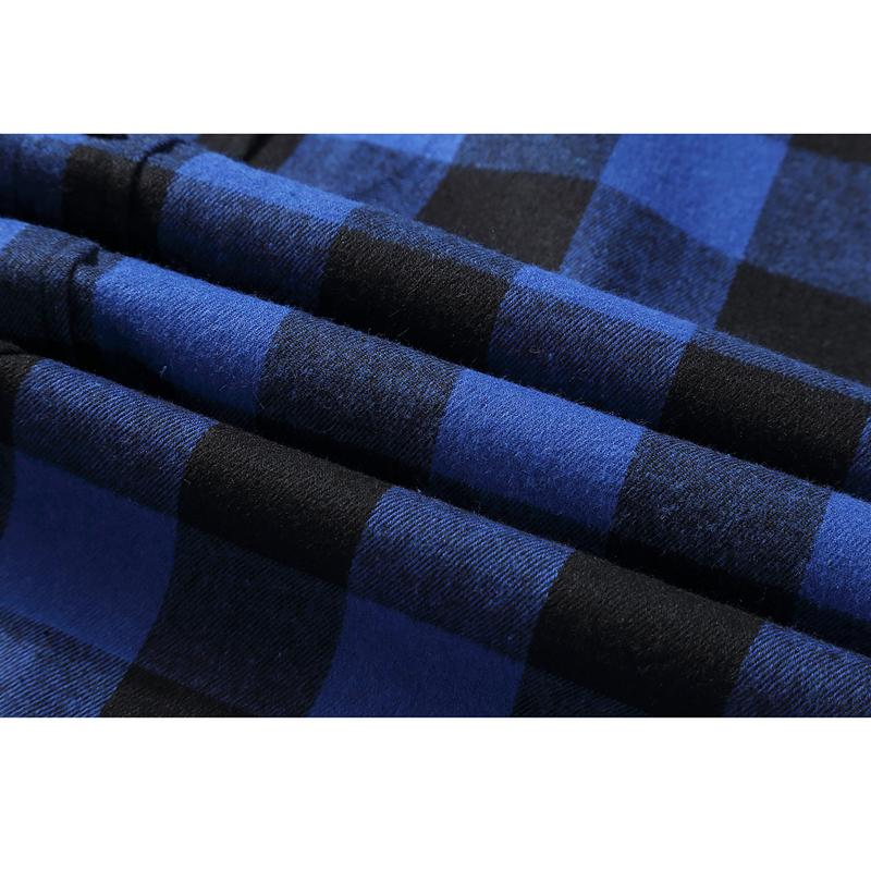 ZITY Men's Blue Plaid Hooded Flannel Shirt - Comfy Soft Fabric Button Down Hoodie - Casual Lightweight Checked Top for Men - Drake Style Streetwear gifts