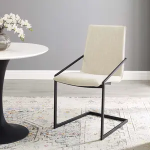 Modway Pitch Upholstered Fabric Dining Armchair in Black Beige