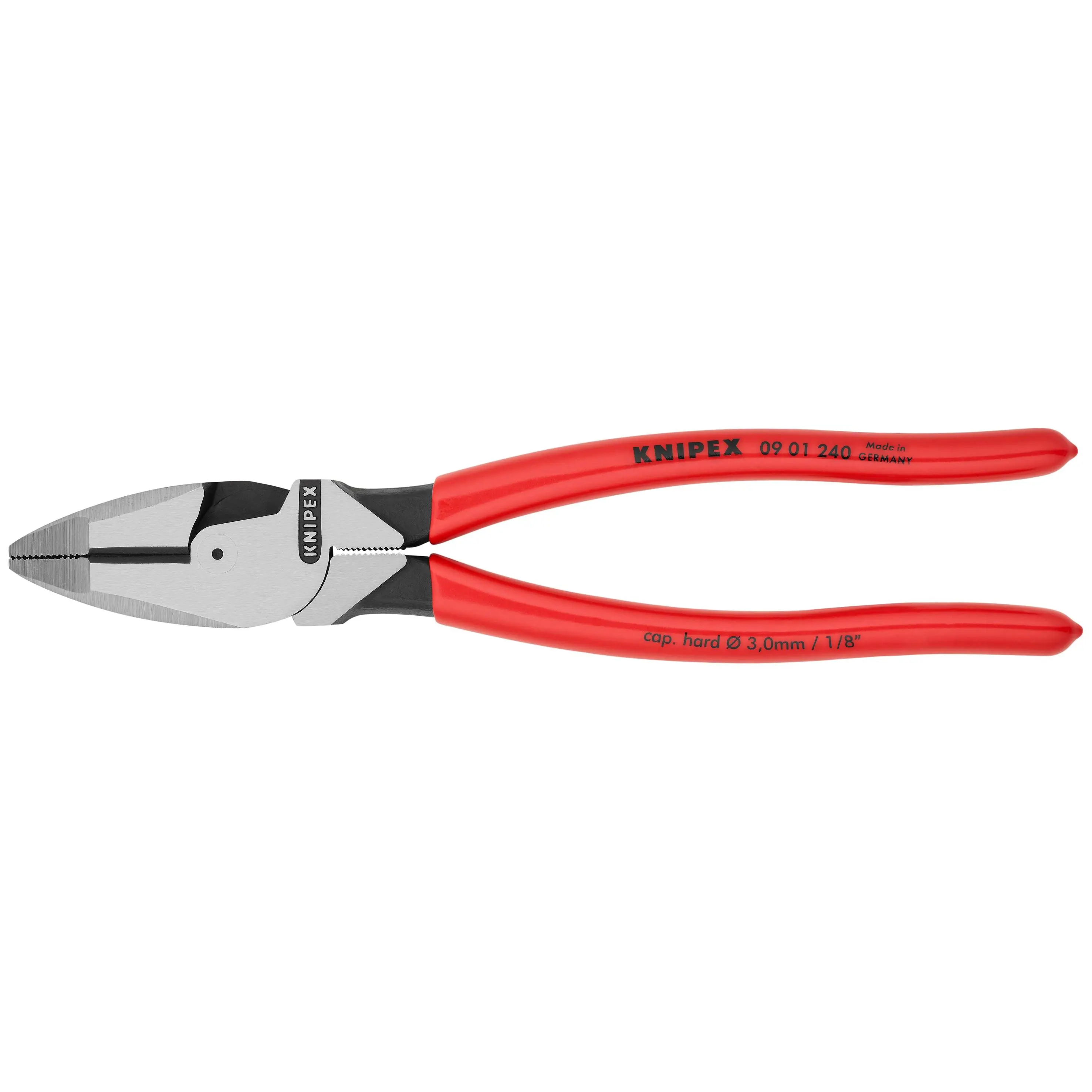 KNIPEX (09 01 240 SBA) 9.5 In High Leverage Linemen's Pliers - Forged Vanadium Steel, New England Head, Optimized Handle, Knurled Jaw Bite, Serrated Gripping Zone, Cutting Edges, 50% Less Effort, High Transmission Ratio, Cuts Soft and Hard Wire/Piano Wire