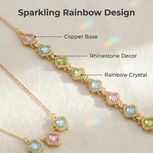 Rainbow& Fluffy Ball Crystal Bracelet Necklace for Human Pet Adjustable Wear
