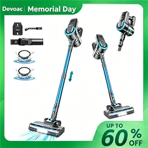 [MemorialDay]Devoac N3P Cordless Vacuum, 8-in-1 Rechargeable Stick Vacuum, 20kPa Suction, up to 40 Minutes Runtime, LED-Lit Head, Lightweight for Everyday Home Cleaning, Hardwood Floors, Carpets, Tiles, Cars,  Pet Hair