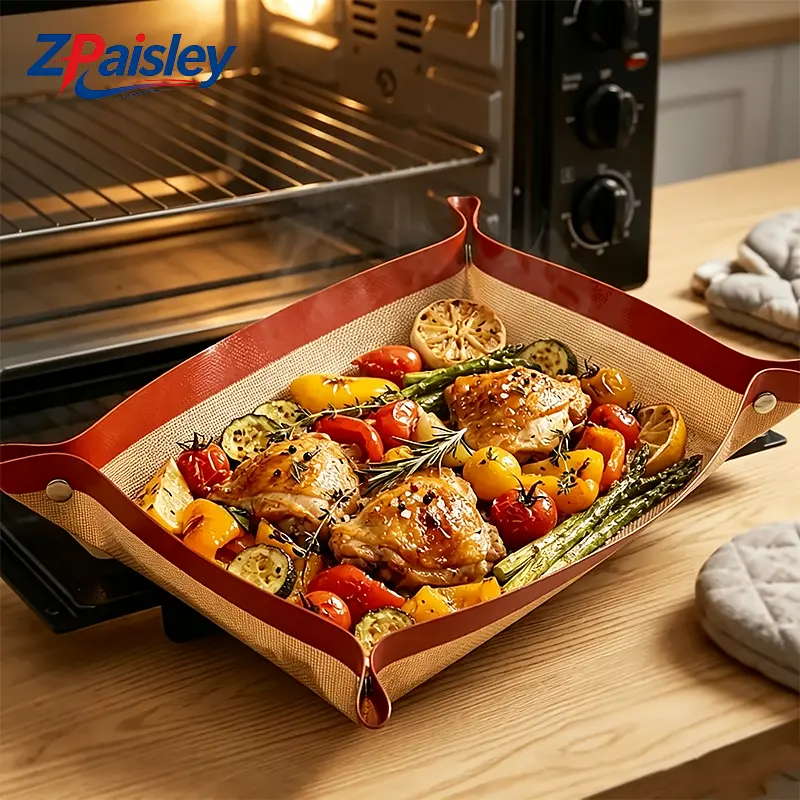 1Pc/2Pcs 2-in-1 Silicone Baking Mat & Tray, Non-Stick Heat Resistant Reusable Baking Sheet Liner, Foldable Roasting Mat for Cookies Vegetables Meat Kitchen Baking Kneading