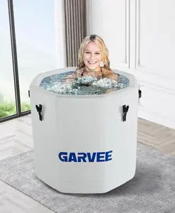 Insulated PVC Cylindrical Ice Bathtub, White Exterior, Blue Interior, 120 Gal Capacity, Durable Portable Design, 300 LB Weight Support, Ideal for Cold Immersion Therapy & Muscle Recovery