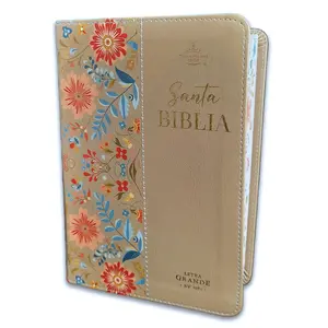 Bible in Spanish Portable Size 12 Point Reina Valera 1960 Imitation Leather Floral Beige with Floral Spine